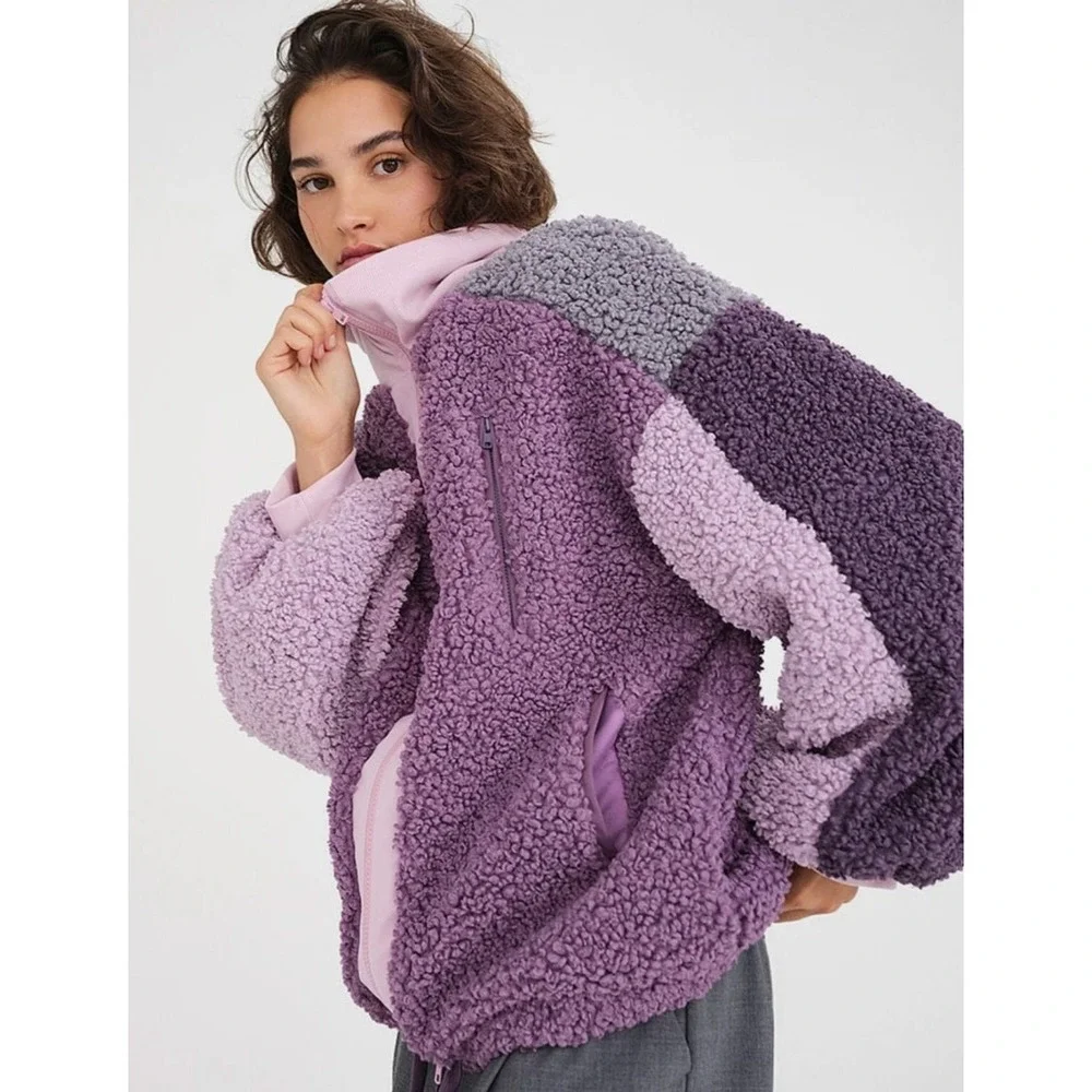 For Love & Lemons Cozy Zip Up‎ Sherpa Colorblock Fleece Jacket Womens Small NWT